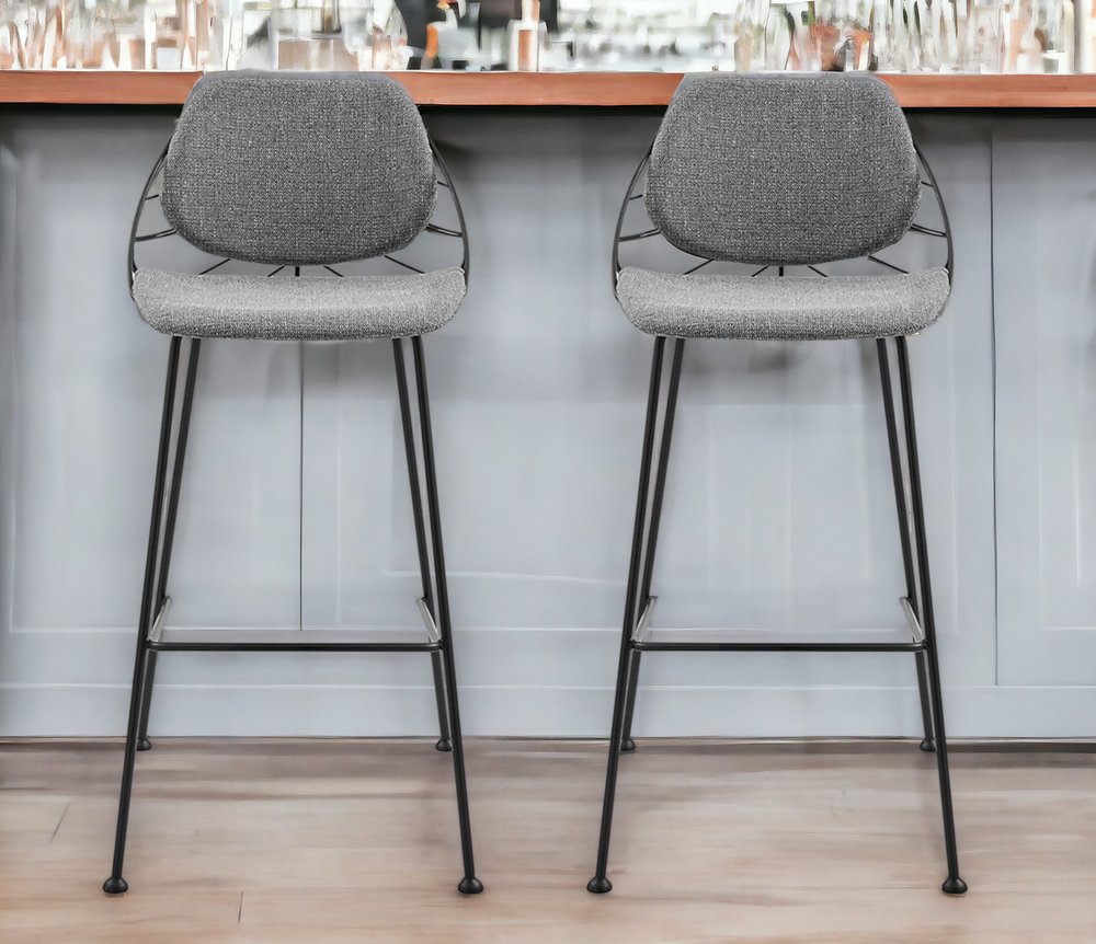 Set of Two 30" Light Gray And Black Steel Low Back Bar Height Bar Chairs HomeRoots