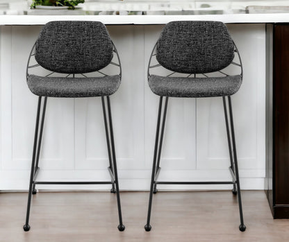 Set of Two 26" Black Steel Low Back Counter Height Bar Chairs