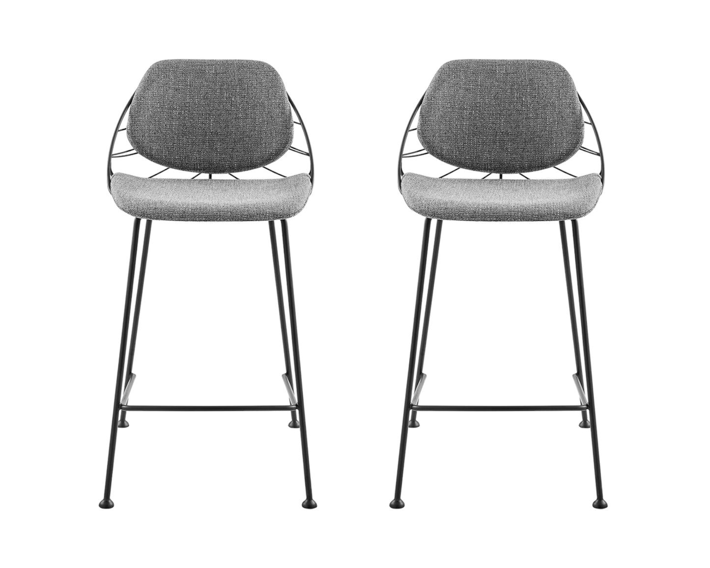 Set of Two 26" Light Gray And Black Steel Low Back Counter Height Bar Chairs