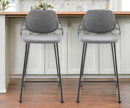 Set of Two 26" Light Gray And Black Steel Low Back Counter Height Bar Chairs