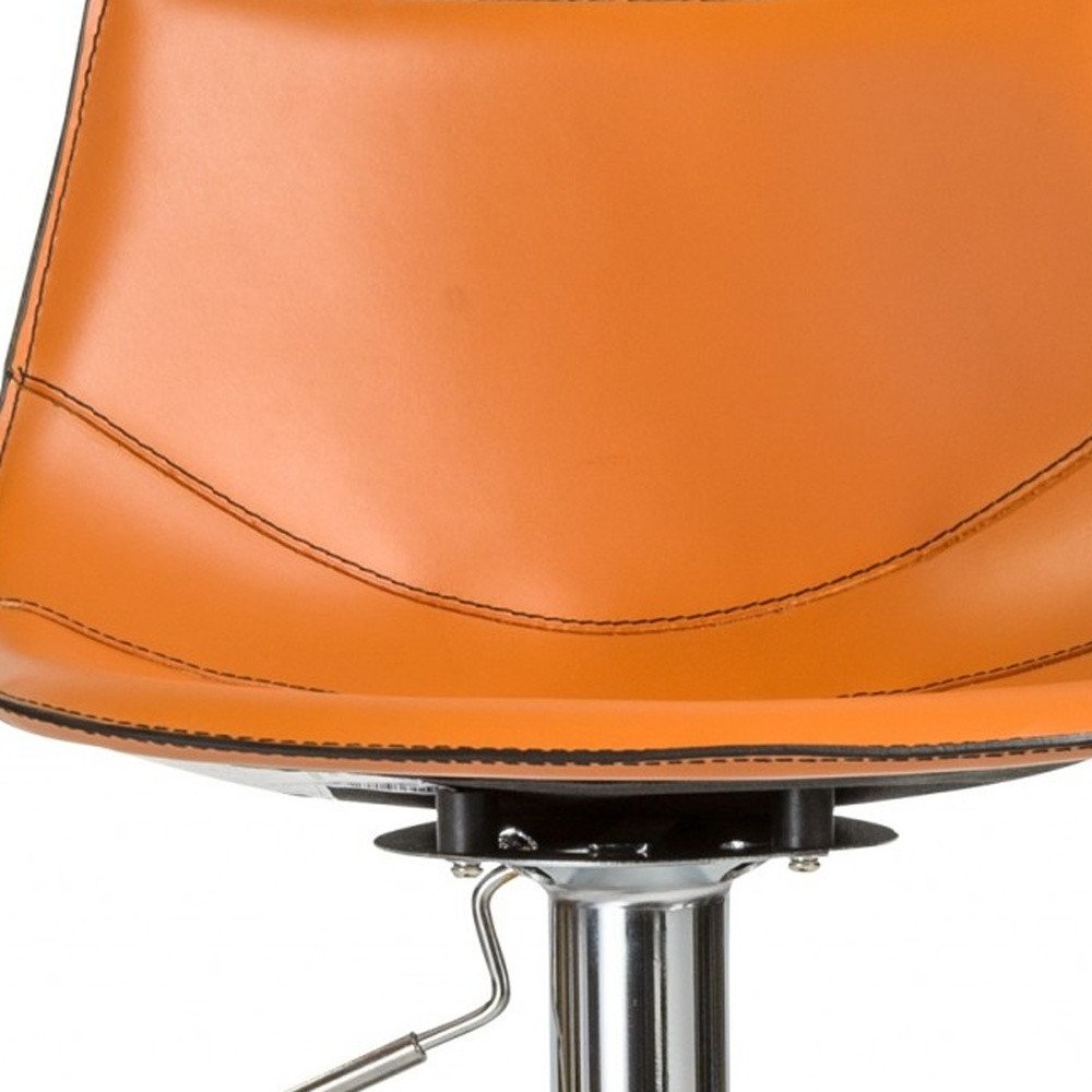 Terra Cotta And Silver Faux Leather And Steel Low Back Bar Height Swivel Bar Chair HomeRoots