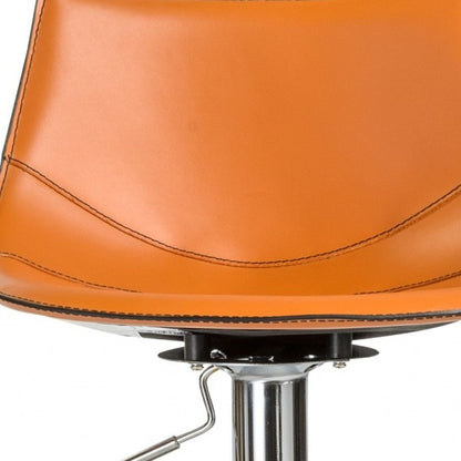 Terra Cotta And Silver Faux Leather And Steel Low Back Bar Height Swivel Bar Chair HomeRoots