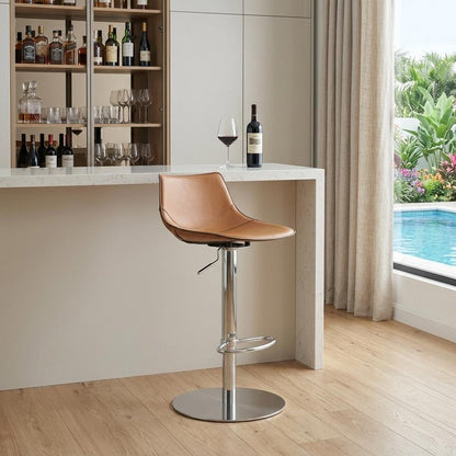 Terra Cotta And Silver Faux Leather And Steel Low Back Bar Height Swivel Bar Chair HomeRoots