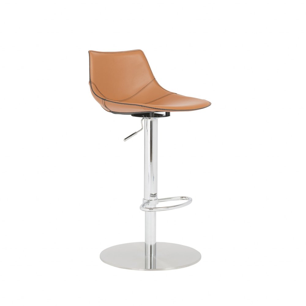 Terra Cotta And Silver Faux Leather And Steel Low Back Bar Height Swivel Bar Chair HomeRoots