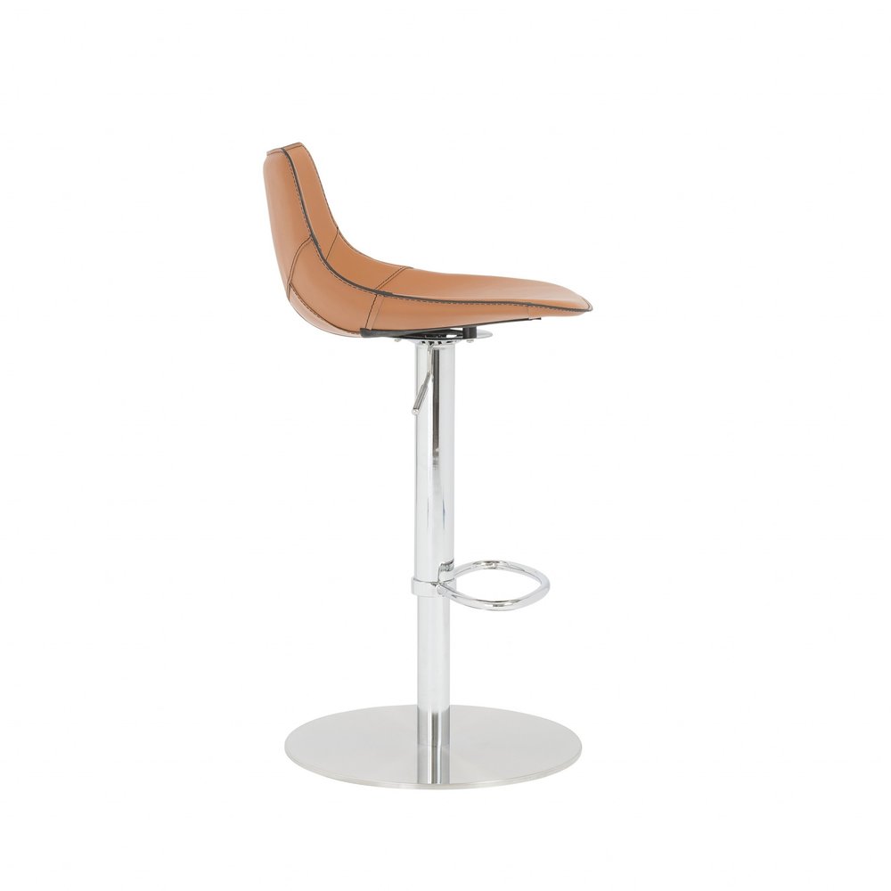 Terra Cotta And Silver Faux Leather And Steel Low Back Bar Height Swivel Bar Chair HomeRoots