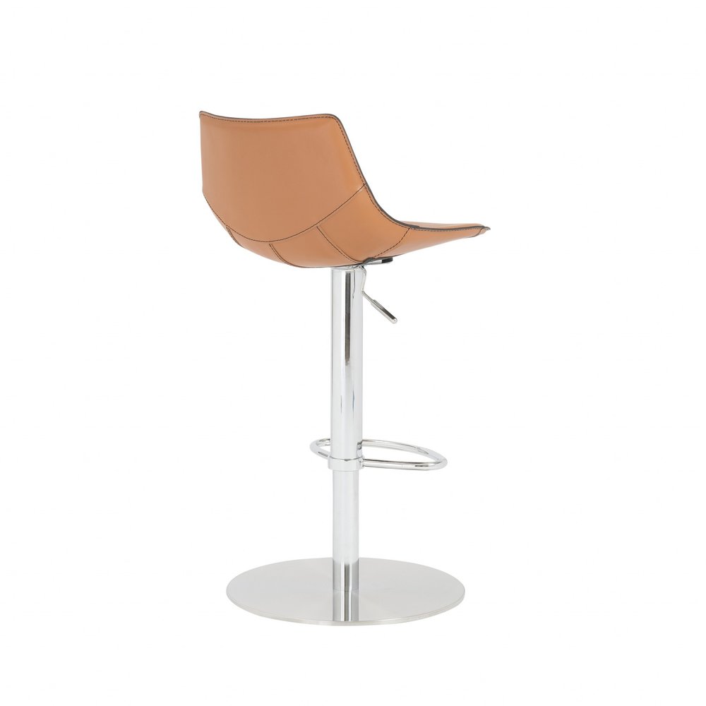 Terra Cotta And Silver Faux Leather And Steel Low Back Bar Height Swivel Bar Chair HomeRoots