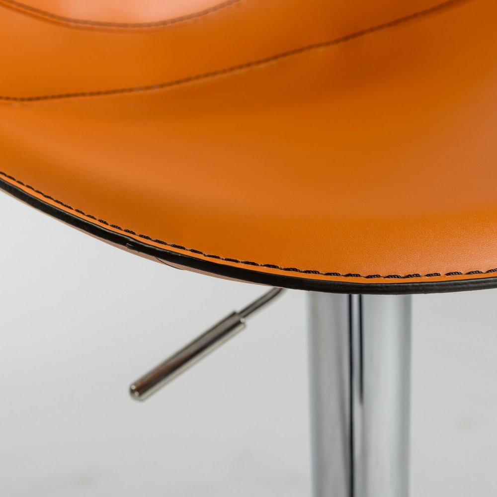 Terra Cotta And Silver Faux Leather And Steel Low Back Bar Height Swivel Bar Chair HomeRoots
