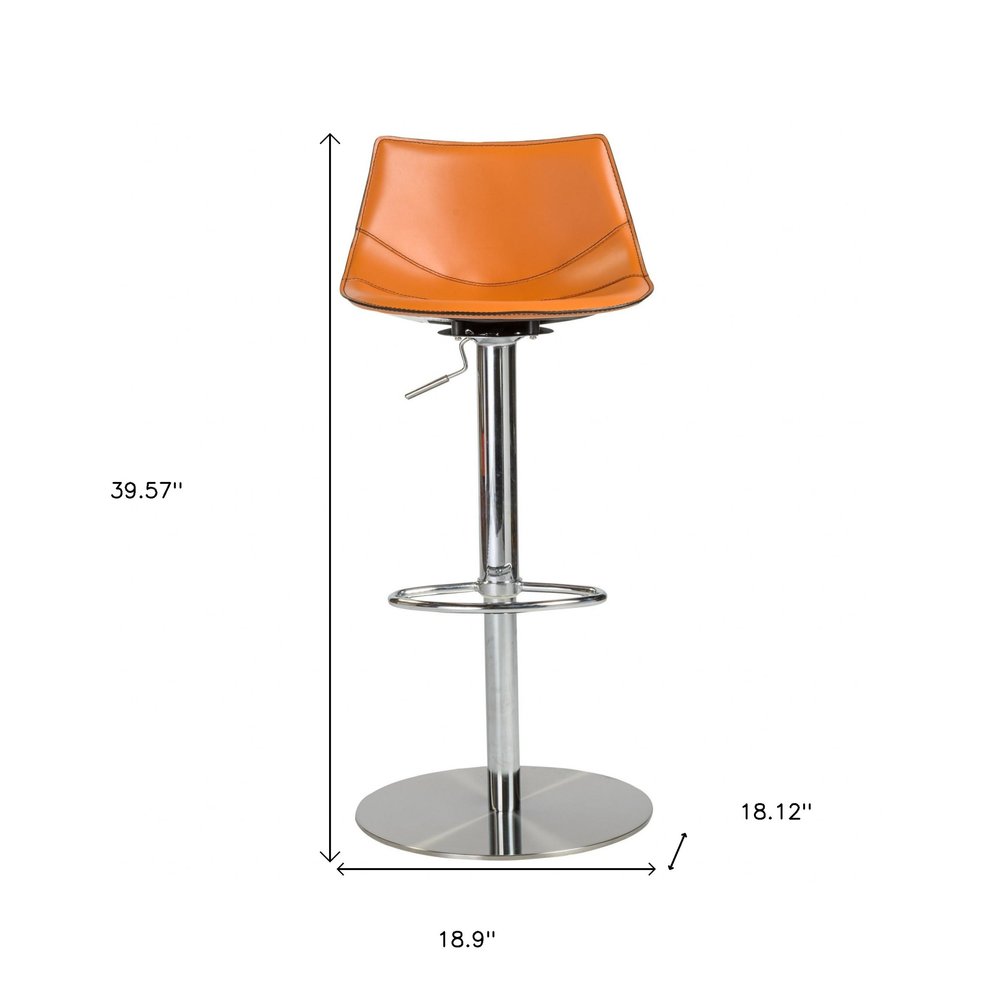 Terra Cotta And Silver Faux Leather And Steel Low Back Bar Height Swivel Bar Chair HomeRoots