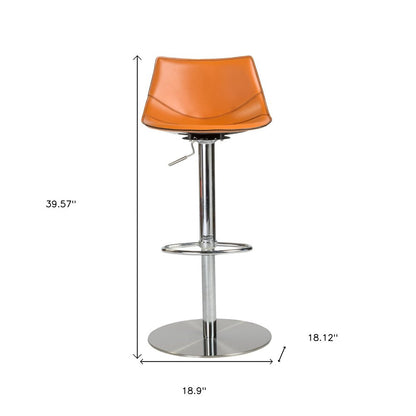 Terra Cotta And Silver Faux Leather And Steel Low Back Bar Height Swivel Bar Chair HomeRoots