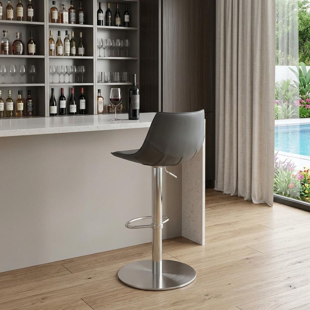 Gray And Silver Steel Low Back Bar Height Swivel Bar Chair HomeRoots