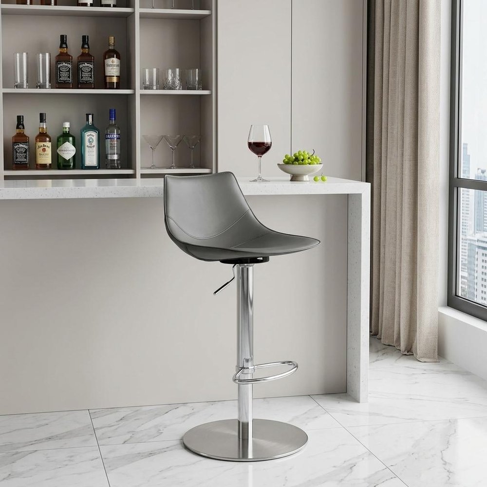 Gray And Silver Steel Low Back Bar Height Swivel Bar Chair HomeRoots