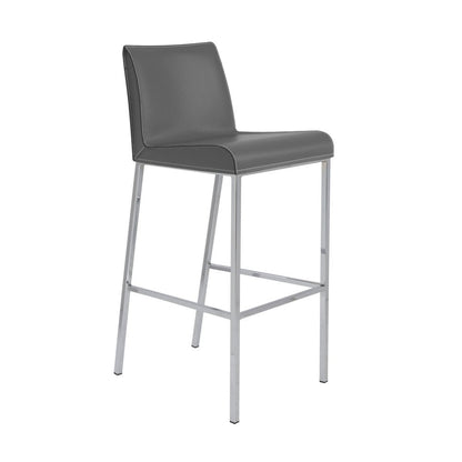 Set of Two 31" Gray And Silver Genuine Leather And Steel Low Back Bar Height Bar Chairs HomeRoots