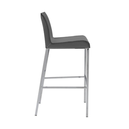 Set of Two 31" Gray And Silver Genuine Leather And Steel Low Back Bar Height Bar Chairs HomeRoots