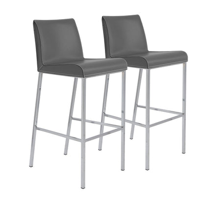 Set of Two 31" Gray And Silver Genuine Leather And Steel Low Back Bar Height Bar Chairs HomeRoots