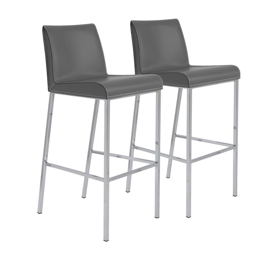 Set of Two 31" Gray And Silver Steel Low Back Bar Height Bar Chairs HomeRoots
