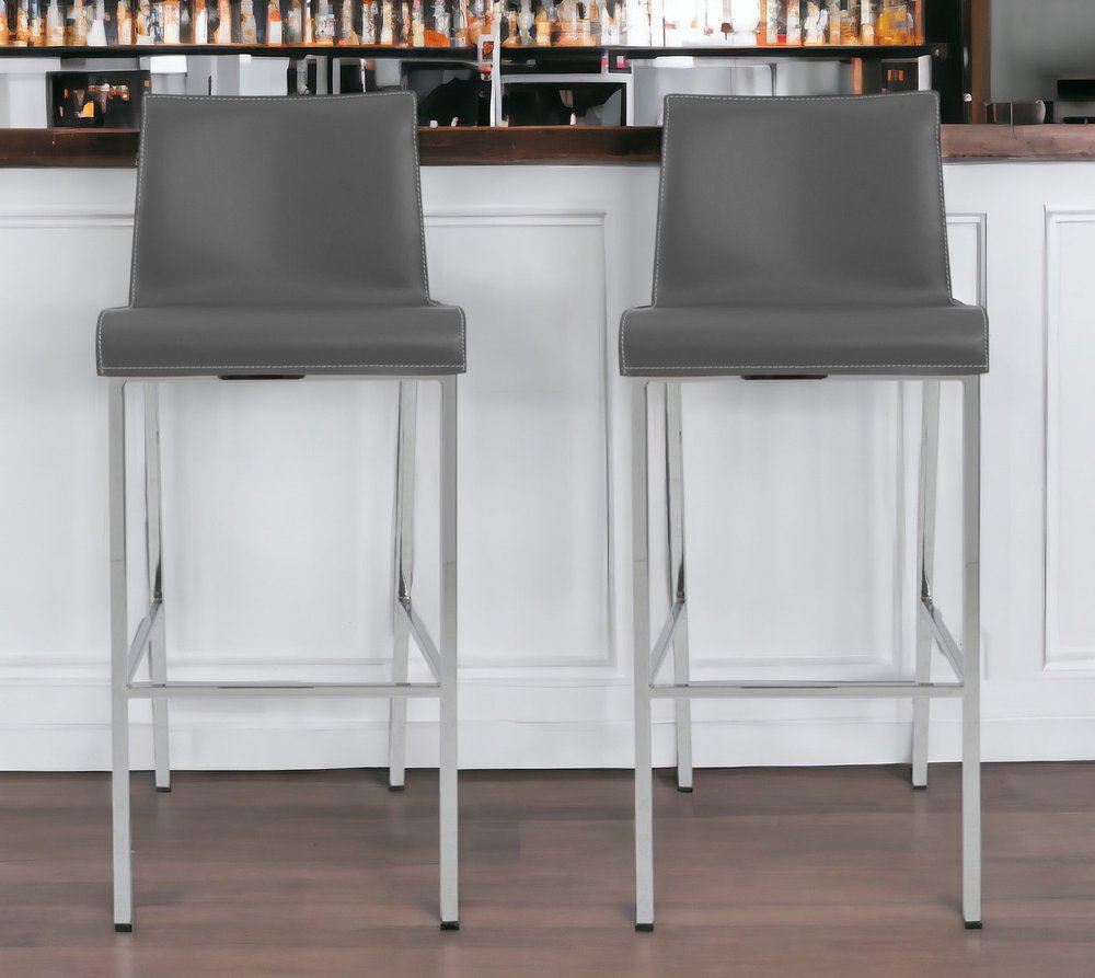 Set of Two 31" Gray And Silver Steel Low Back Bar Height Bar Chairs HomeRoots