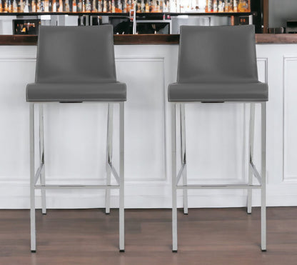 Set of Two 31" Gray And Silver Steel Low Back Bar Height Bar Chairs HomeRoots