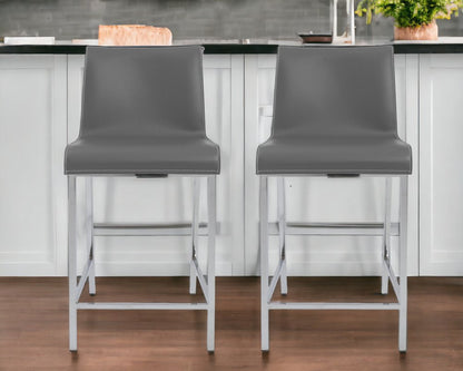 Set of Two 24" Gray And Silver Steel Low Back Counter Height Bar Chairs HomeRoots