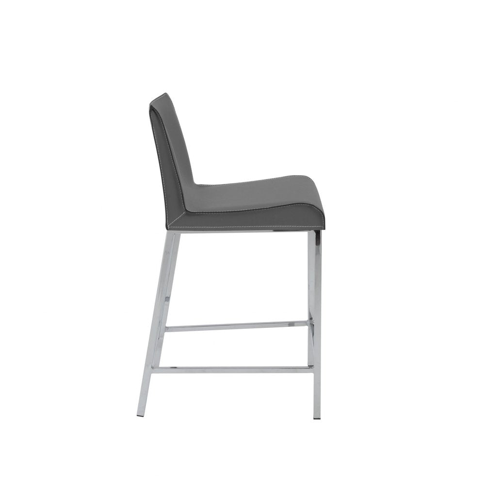 Set of Two 24" Gray And Silver Steel Low Back Counter Height Bar Chairs HomeRoots