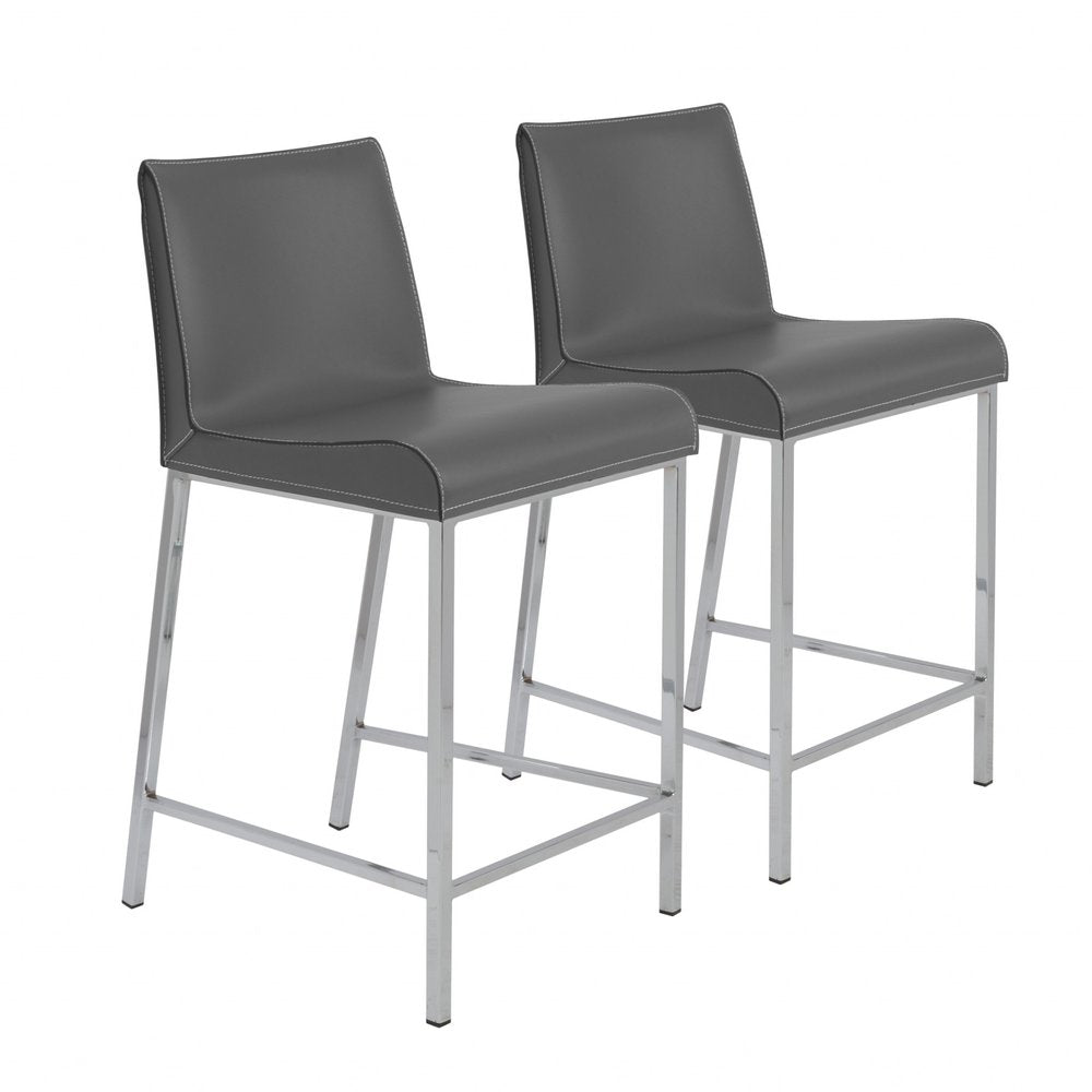Set of Two 24" Gray And Silver Steel Low Back Counter Height Bar Chairs HomeRoots