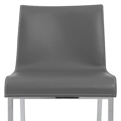 Set of Two 24" Gray And Silver Genuine Leather And Steel Low Back Counter Height Bar Chairs HomeRoots
