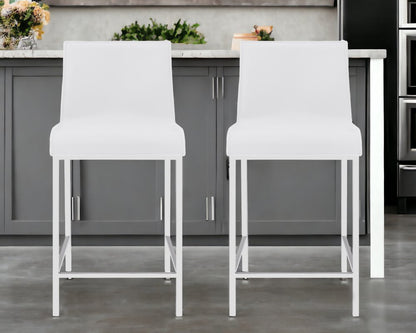 Set of Two 24" White And Silver Steel Low Back Counter Height Bar Chairs HomeRoots