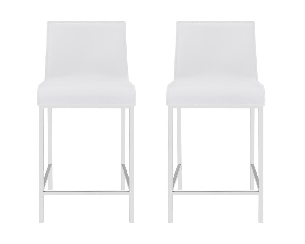 Set of Two 24" White And Silver Steel Low Back Counter Height Bar Chairs HomeRoots
