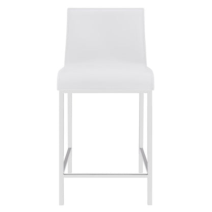 Set of Two 24" White And Silver Genuine Leather And Steel Low Back Counter Height Bar Chairs HomeRoots