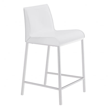 Set of Two 24" White And Silver Steel Low Back Counter Height Bar Chairs HomeRoots