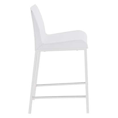 Set of Two 24" White And Silver Genuine Leather And Steel Low Back Counter Height Bar Chairs HomeRoots