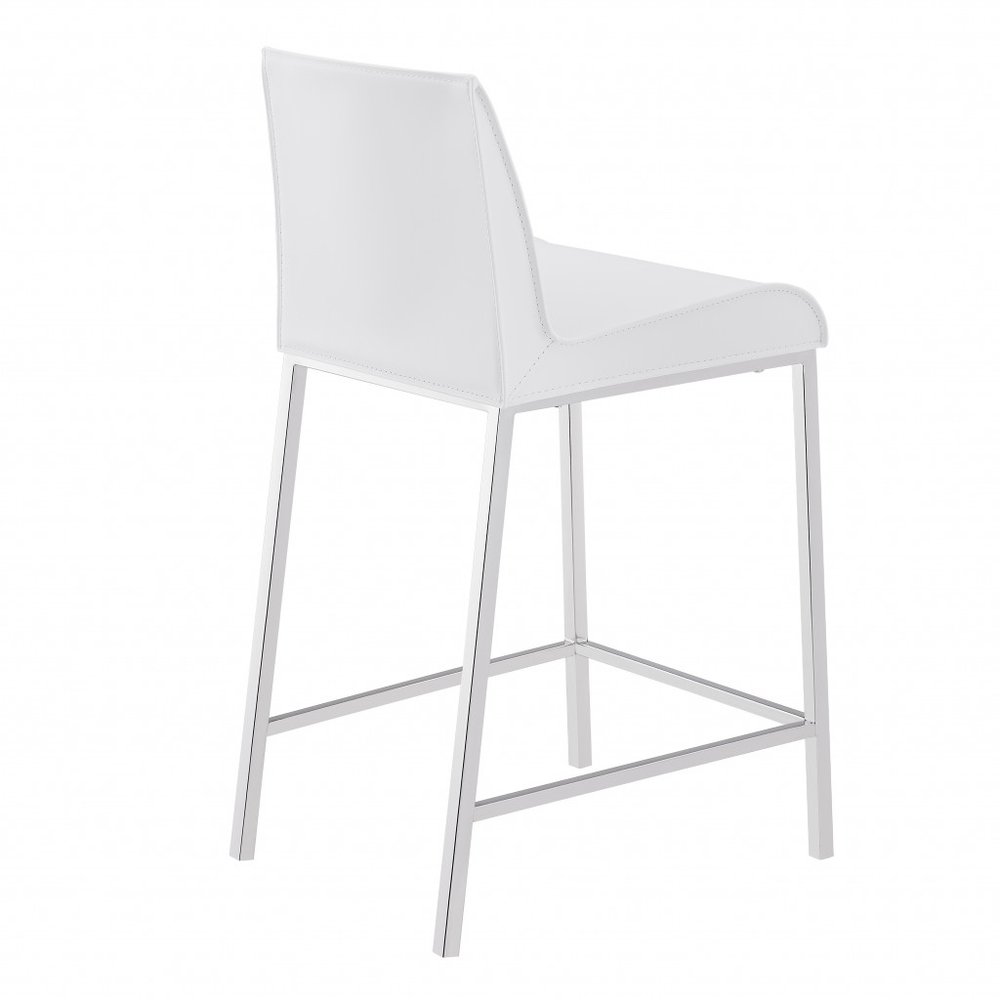 Set of Two 24" White And Silver Steel Low Back Counter Height Bar Chairs HomeRoots