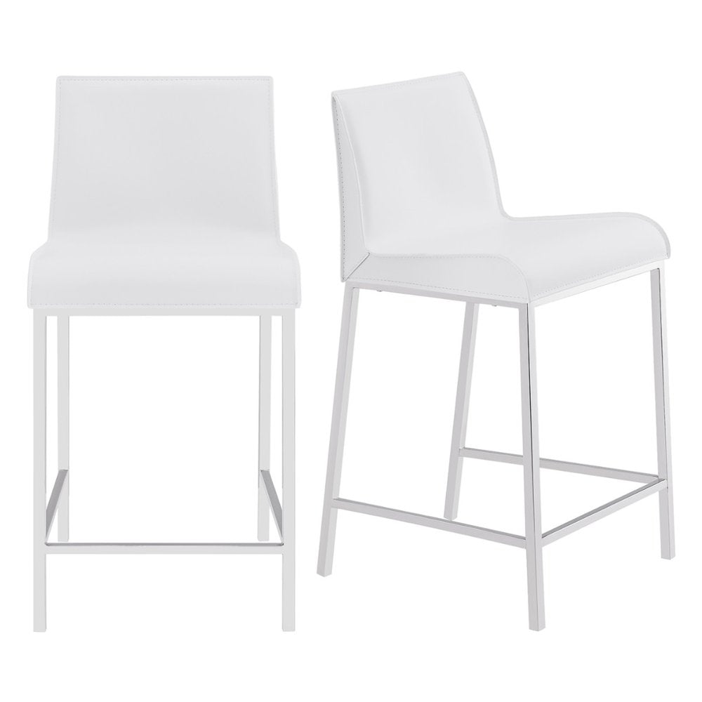 Set of Two 24" White And Silver Steel Low Back Counter Height Bar Chairs HomeRoots