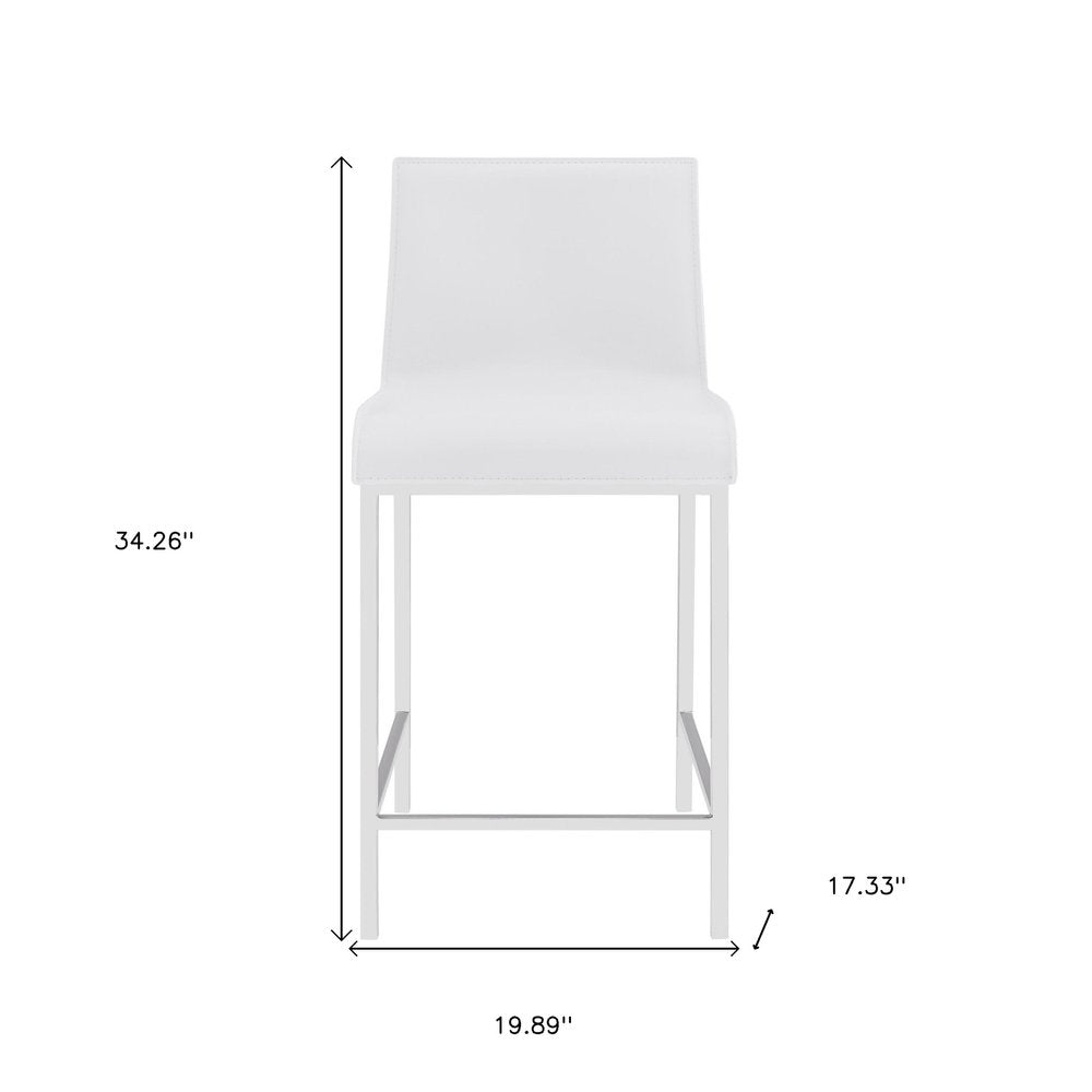 Set of Two 24" White And Silver Steel Low Back Counter Height Bar Chairs HomeRoots