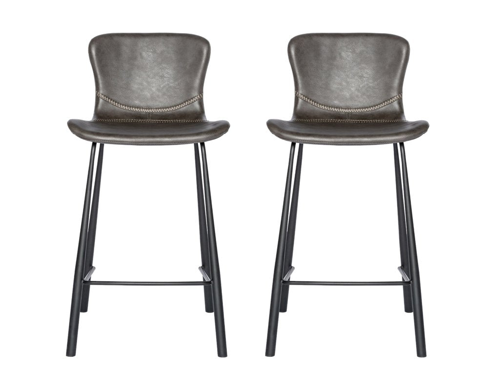 Set of Two 26" Gray And Black Faux Leather And Steel Low Back Counter Height Bar Chairs HomeRoots
