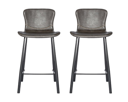 Set of Two 26" Gray And Black Faux Leather And Steel Low Back Counter Height Bar Chairs HomeRoots