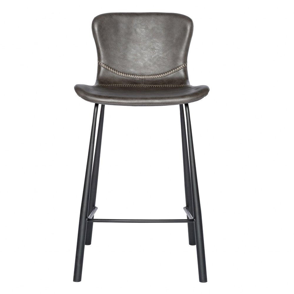 Set of Two 26" Gray And Black Faux Leather And Steel Low Back Counter Height Bar Chairs HomeRoots
