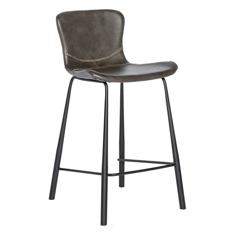 Set of Two 26" Gray And Black Faux Leather And Steel Low Back Counter Height Bar Chairs HomeRoots