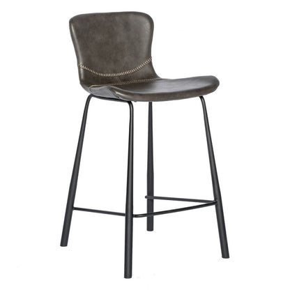 Set of Two 26" Gray And Black Faux Leather And Steel Low Back Counter Height Bar Chairs HomeRoots