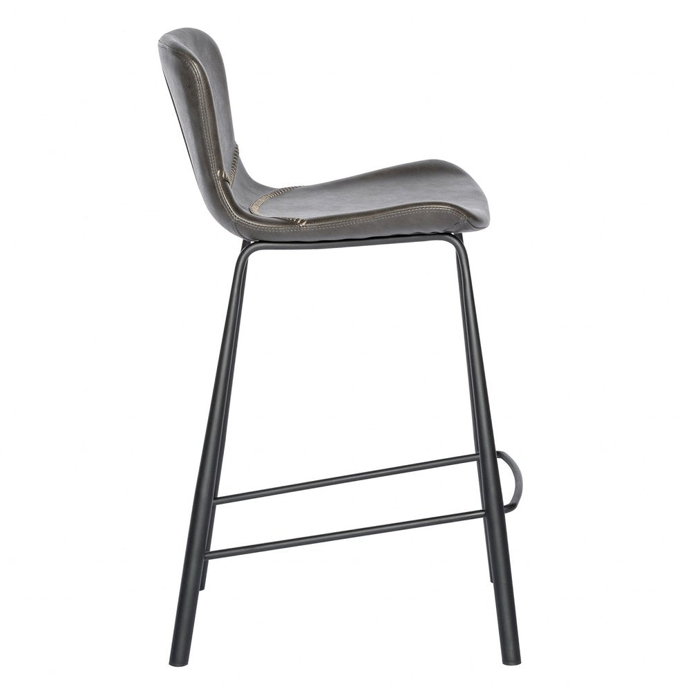 Set of Two 26" Gray And Black Faux Leather And Steel Low Back Counter Height Bar Chairs HomeRoots