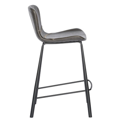 Set of Two 26" Gray And Black Faux Leather And Steel Low Back Counter Height Bar Chairs HomeRoots
