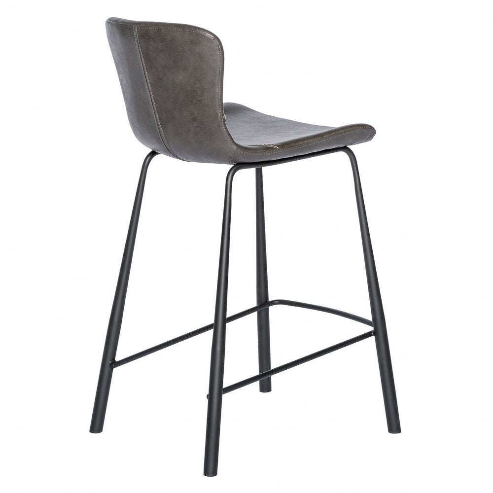 Set of Two 26" Gray And Black Faux Leather And Steel Low Back Counter Height Bar Chairs HomeRoots
