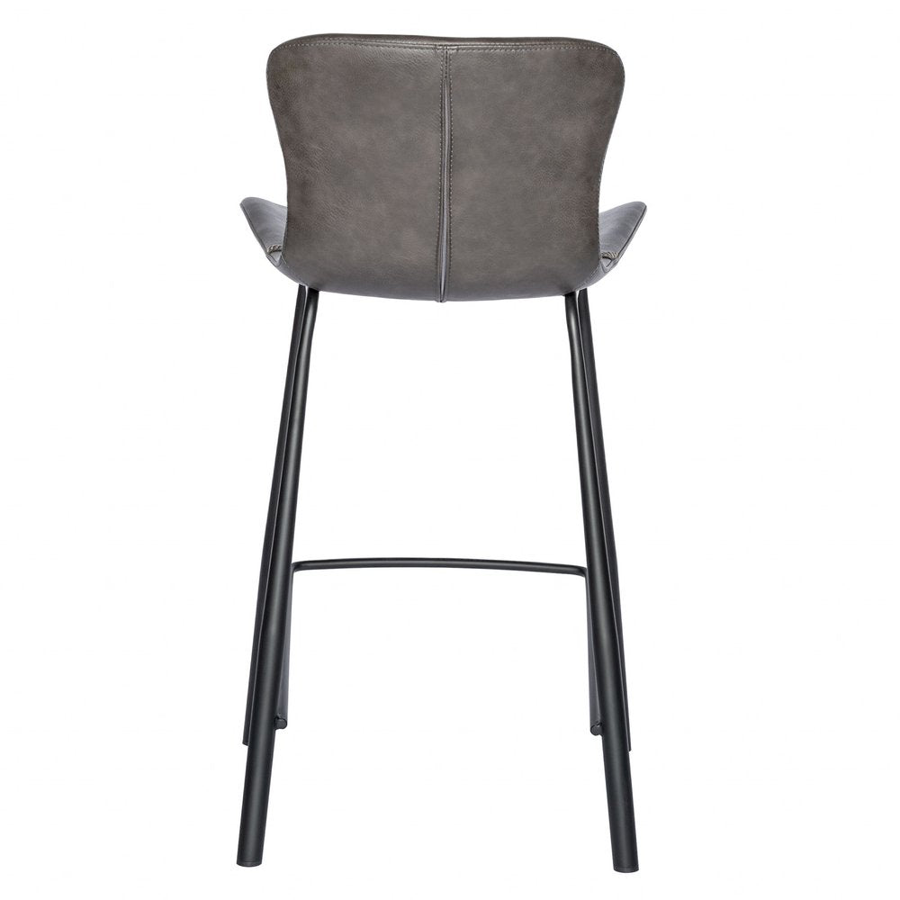 Set of Two 26" Gray And Black Faux Leather And Steel Low Back Counter Height Bar Chairs HomeRoots