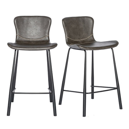 Set of Two 26" Gray And Black Faux Leather And Steel Low Back Counter Height Bar Chairs HomeRoots