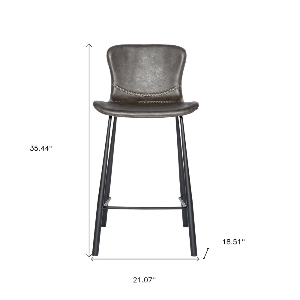 Set of Two 26" Gray And Black Faux Leather And Steel Low Back Counter Height Bar Chairs HomeRoots