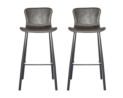 Set of Two 30" Gray And Black Faux Leather And Steel Low Back Bar Height Bar Chairs HomeRoots