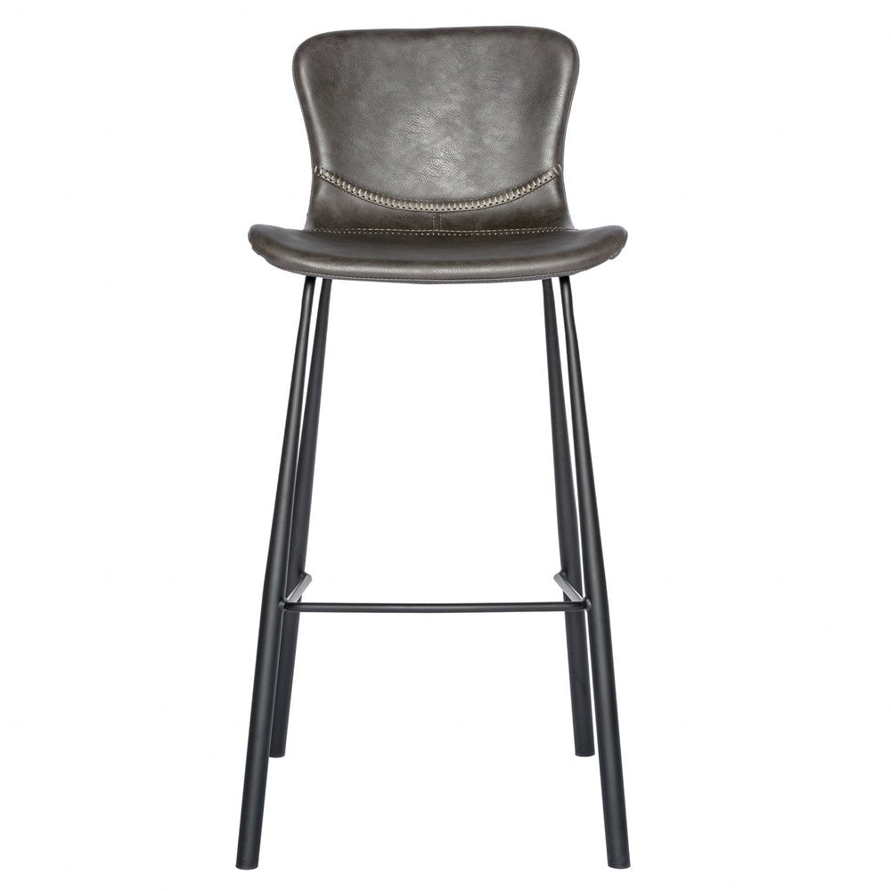 Set of Two 30" Gray And Black Faux Leather And Steel Low Back Bar Height Bar Chairs HomeRoots