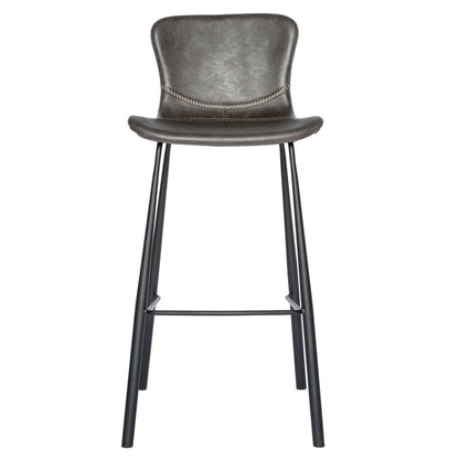 Set of Two 30" Gray And Black Faux Leather And Steel Low Back Bar Height Bar Chairs HomeRoots