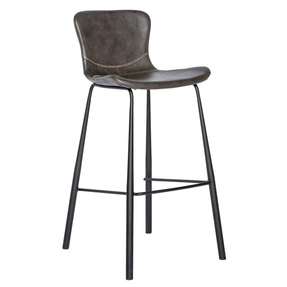 Set of Two 30" Gray And Black Faux Leather And Steel Low Back Bar Height Bar Chairs HomeRoots