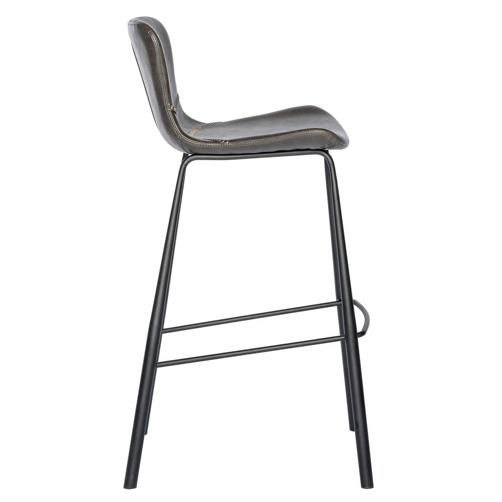 Set of Two 30" Gray And Black Faux Leather And Steel Low Back Bar Height Bar Chairs HomeRoots