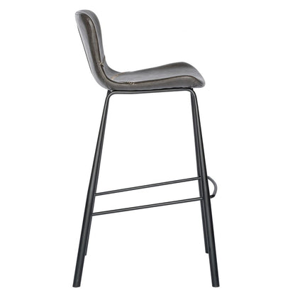 Set of Two 30" Gray And Black Faux Leather And Steel Low Back Bar Height Bar Chairs HomeRoots